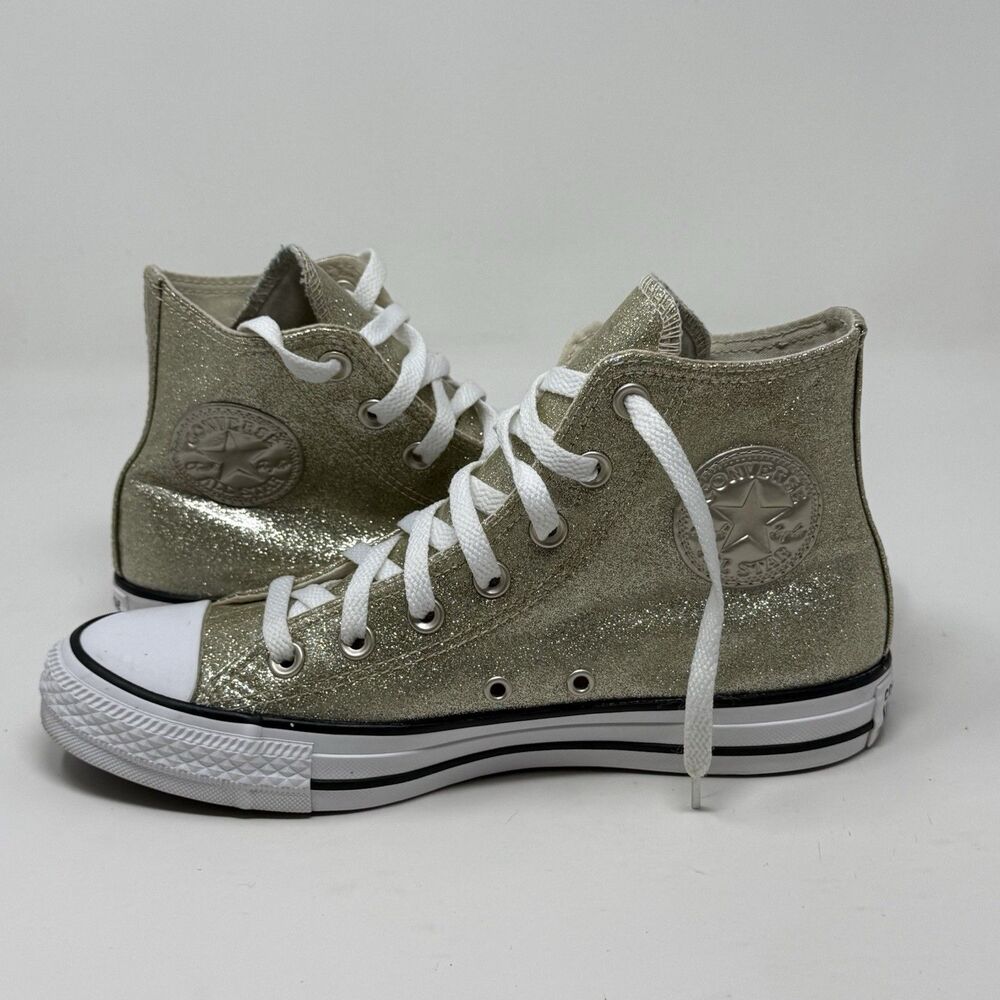 Converse All Star Chuck Taylor High Sneakers Womens 8 Gold Glitter Wedding Shoes